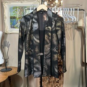 Vintage LAURA Petites Metallic Swirl Print Open Cardigan Built In Top P2P 17-18”